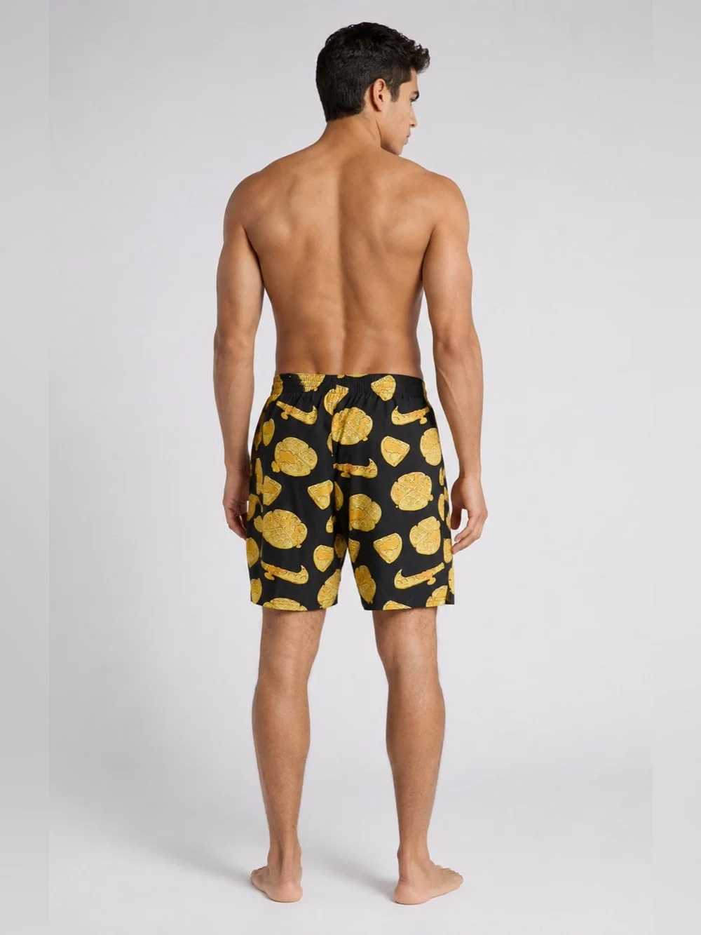 NIKE Black & Yellow Waffle Print Men Swim Trunks Size XL NWT